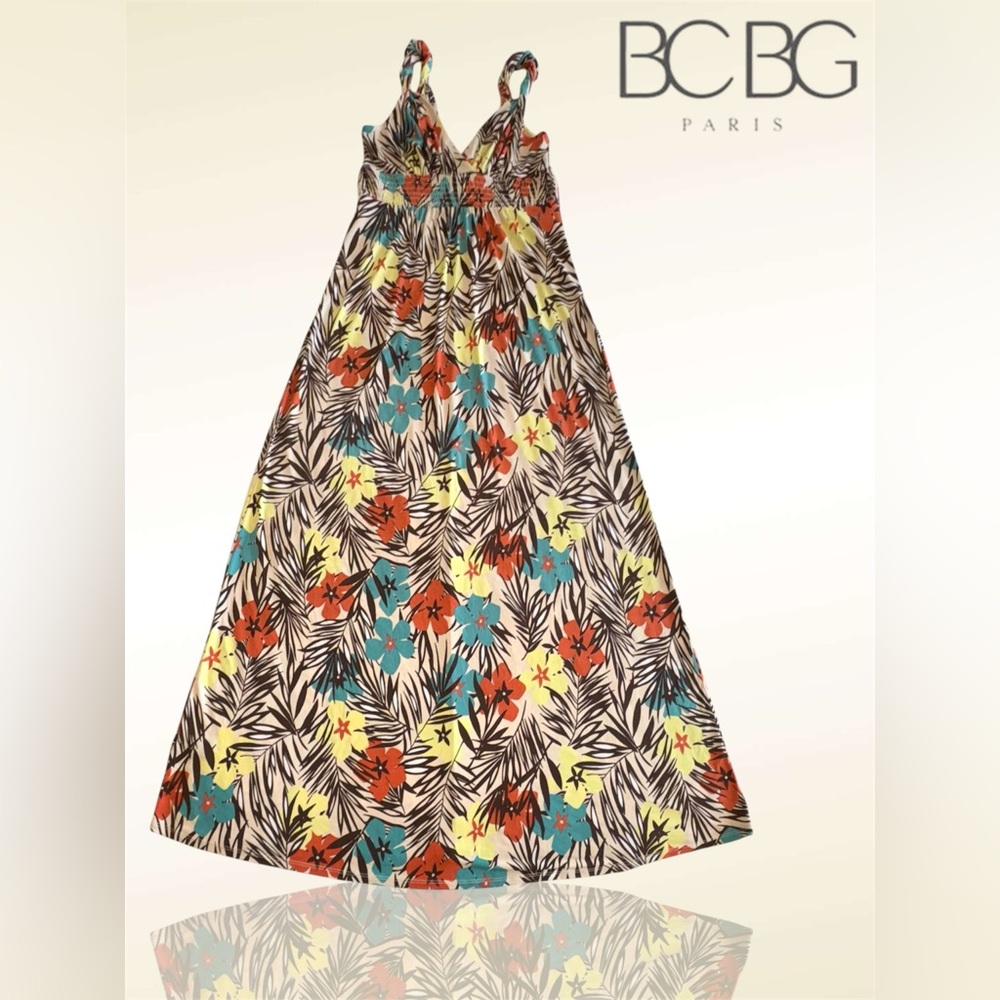 🛍️SALE🛍️ BCBG Paris Multicolor Tropical Floral Twisted Strap V-Neck Maxi Dress - Picture 2 of 8